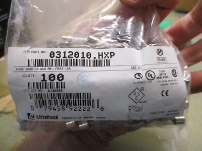 Box of 100 Littelfuse 0312010.HXP 250V 10A Fuses [2*M-1.5]