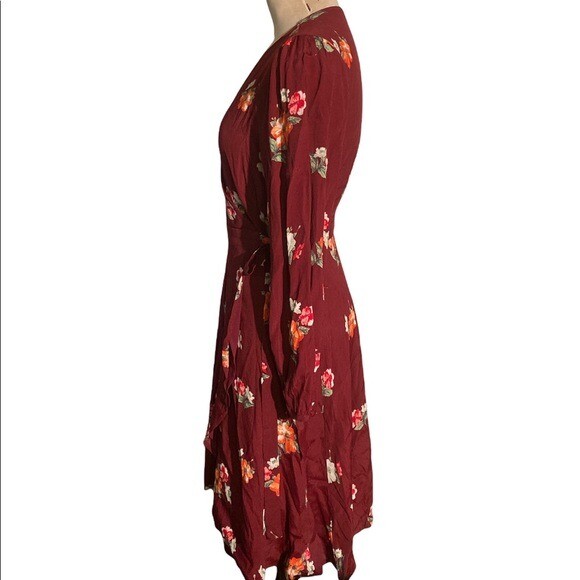 ASTR The Label Floral Burgundy Wrap Dress Long Sleeves Size S | eBay