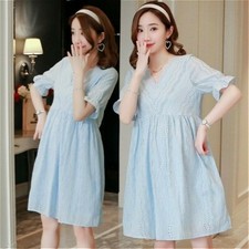 Women Maternity Clothes Dress Breastfeeding Lace Cotton Casual Short Sleeve New