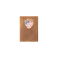 Ariat American Flag Embroidered Aged Bark Trifold Wallet A35548217