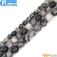 Natural Round Black Web Picasso Jasper Gemstone Beads Jewelry Making 15" 6mm 8mm