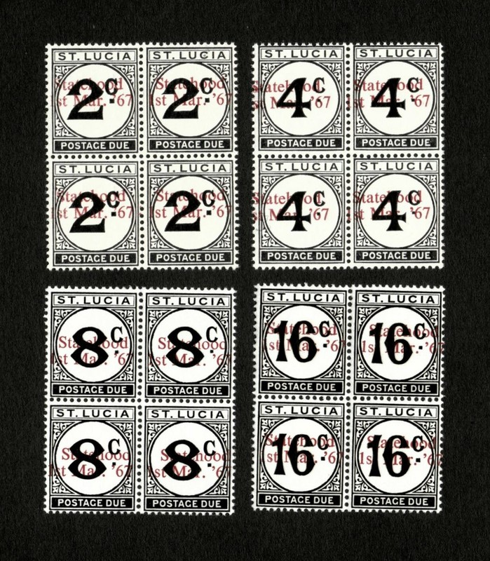 St. Lucia 1967 - Scott# J9-12 Postage Due with Overprint - 4V Blocks of 4 - MNH