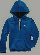 YOUTH BOYS CHAMPION PERFORMANCE BLUE/BLACK 1/4 ZIP LONG SLEEVE HOODIE SWEATSHIRT