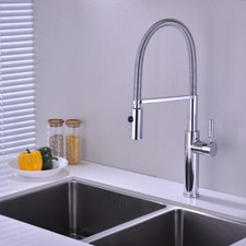 Brushed Kitchen Faucet Spring Pull Out Brass Swivel Mixer Tap Single Handle