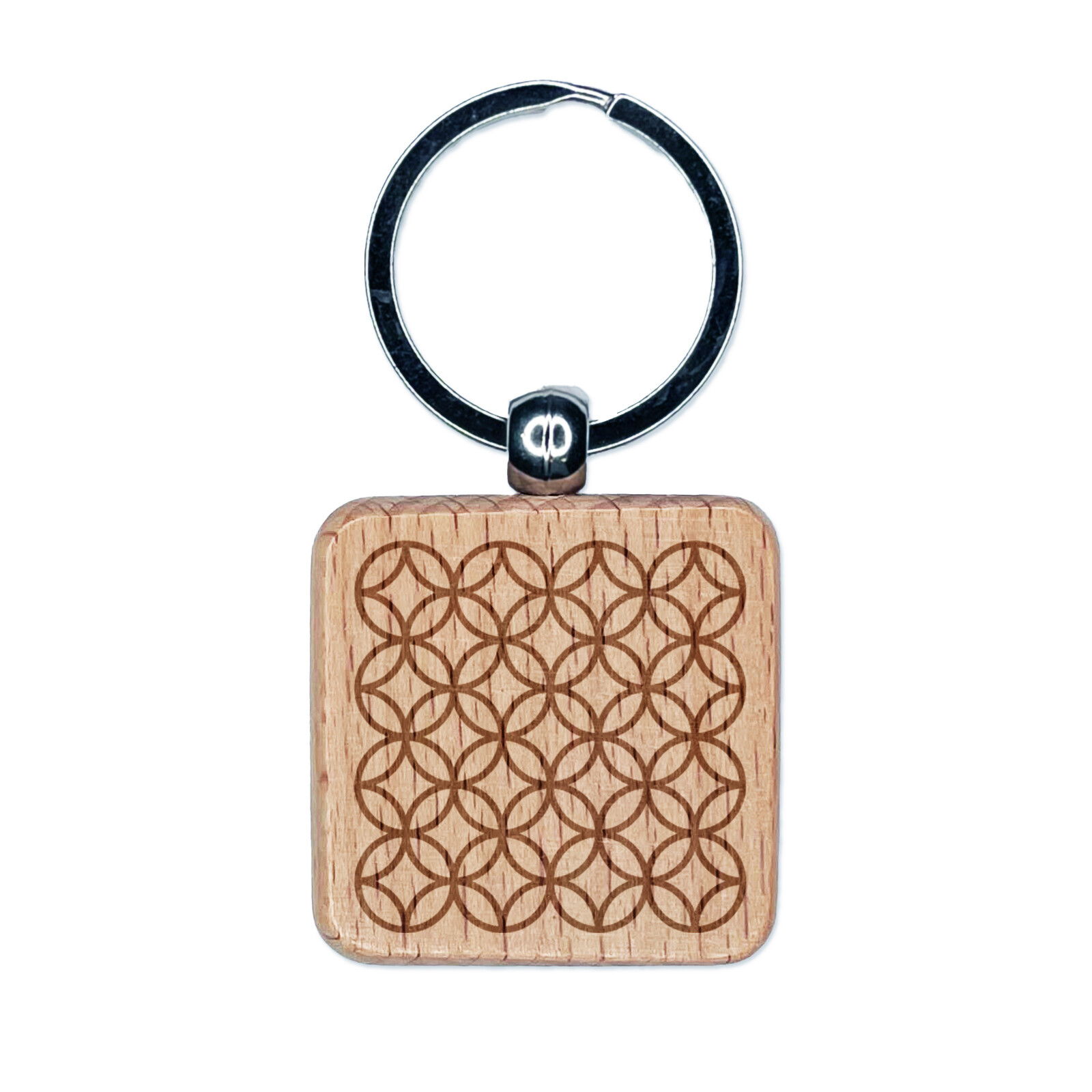 Engraved Wood Square Keychain with Kaleidoscope Quilting Circle Pattern