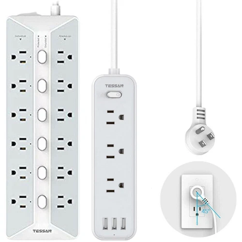 Mountable Multi Outlets Flat Plug Power Strip Surge Protector with 3 USB Ports