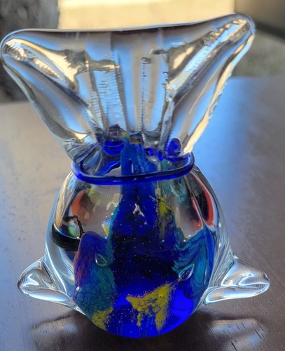 Studio Art Glass Fish Aquarium Murano Style Carnival Bag Paperweight w/ 3 Fish - Zdjęcie 2 z 13