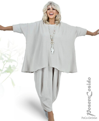 LAGENLOOK Tunika Long Shirt Überwurf natur ecru 46 48 50 52 54 56 XL-XXL-XXXL