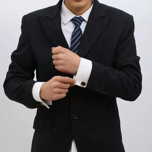 2Ct Cushion Cut Lab Created Tanzanite Men's Suit Cufflinks 14K Black Gold Plated - Image 3 of 4