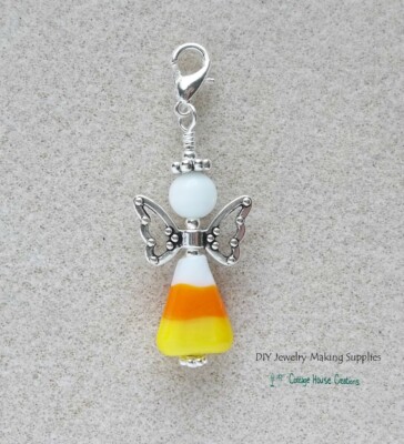 Candy Corn Fairy Angel Lampworked Clip On Charm Pendant Lobster Claw Clasp