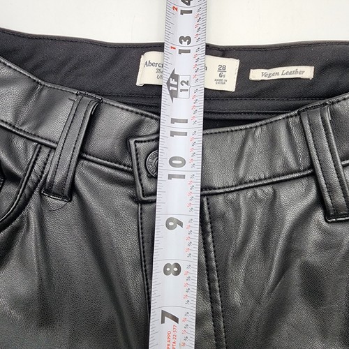 Abercrombie & Fitch Women 90’s Straight Ultra High Black Vegan Leather Pant READ - Picture 7 of 10