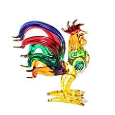 Handcrafted Murano Glass Chicken Figurine Beautiful Blown Glass Thai Art Animal