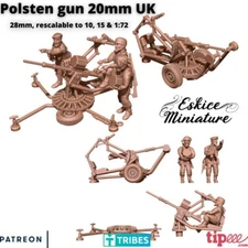 Eskice Miniatures WW2 British UK 20mm Polsten Gun & Crew WWII Bolt Action | 28mm