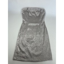 VTG 90s Express Silver Strapless Dress Size 7/8 Stretch Fairy Whimsigoth Y2k 