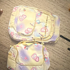 Girls Mini Multicolor Heart Print Backpack Bag Set Polyester Zip Zipper