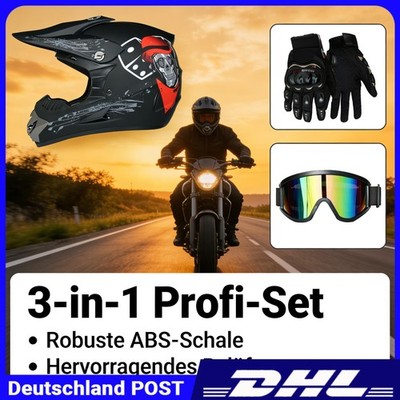 Sturzhelm Mit Brille+Handschuh Integralhelm M/L/XL Helm Motorradhelm Rollerhelm