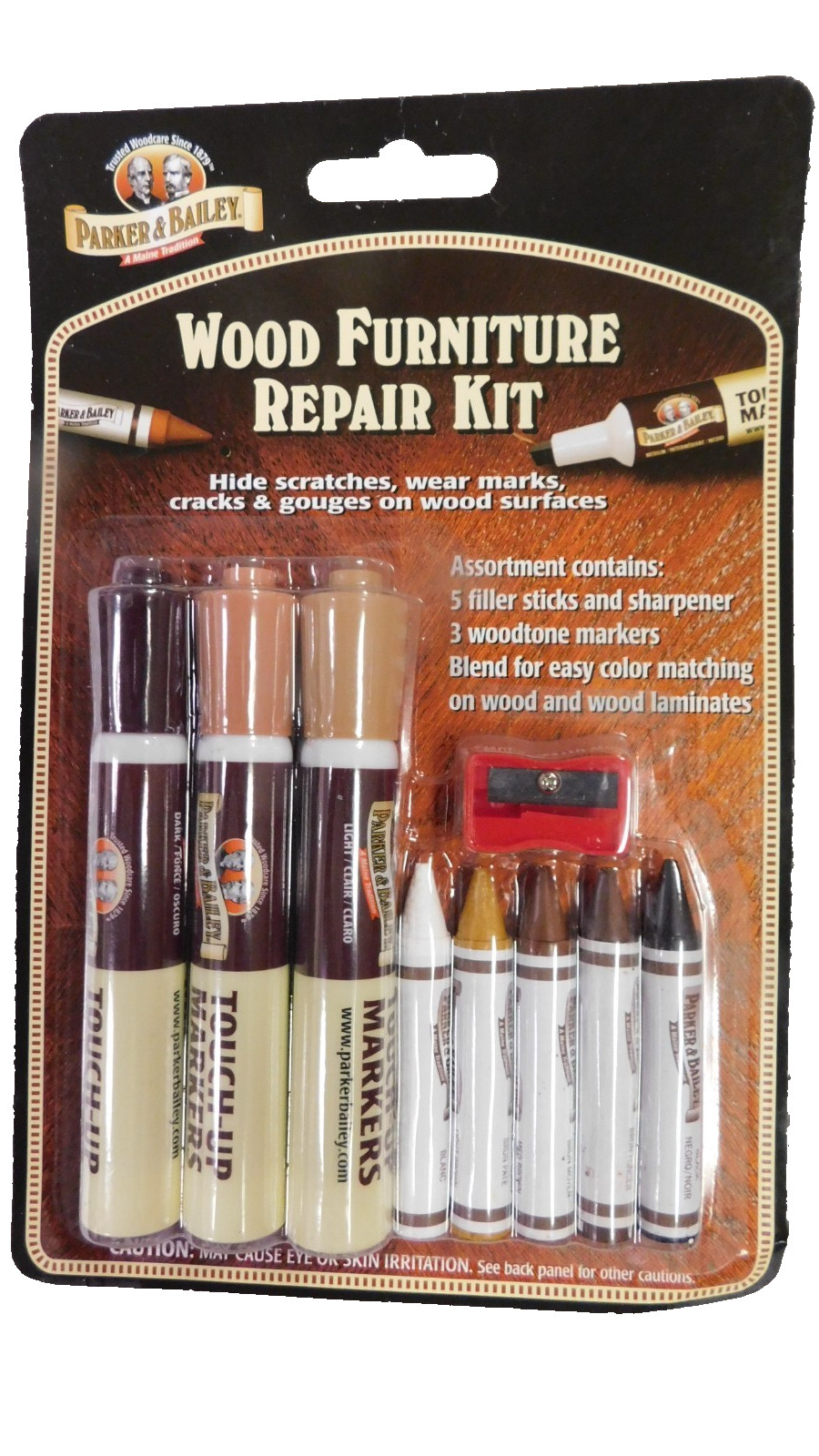 Parker & Bailey Wood Furniture Repair Kit, Markers, Filler Sticks & Sharpener