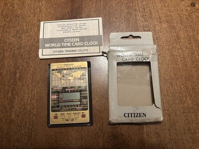 Vintage Citizen World Time Card Clock Gold Digital Travel Alarm