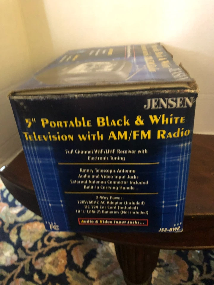 Vintage Jensen J53-BWR 5" Portable Black & White TV CRT AM FM Radio OPEN BOX New - Image 2 of 4