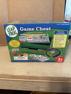 Leap Frog Game Chest with 4 Games Dominoes Math Rummy Alphabet Go Fish Wood Box
