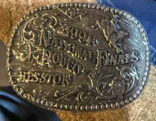 NEW Vintage 1991 Hesston National Finals Rodeo Sealed Belt Buckle, 4"x 3"