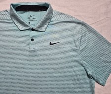 Nike Dri-FIT Golf Polo Shirt Men's Large Aqua Stripe Standard Fit Short Sleeve