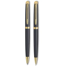 Waterman Hemisphere Black Lacque & Gold Ballpoint Pen & 0.5 Pencil Set New In Bx