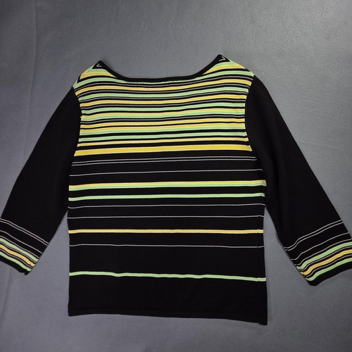 Nancy Bolen Sweater Womens Large Black Striped Floral Embroidered Pullover Rayon - Picture 6 of 9