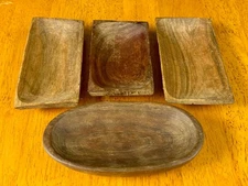 4 VTG Wood Carved Hors d'Oeuvres Olive Snack Cheese Serving Bowls Dish Argentina