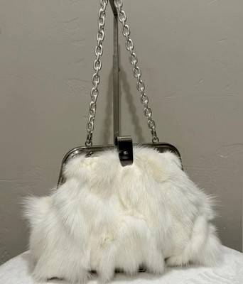 Unique Real Fox Fur Handmade Rivet Metal Frame Push Lock Shoulder Bag/Crossbody