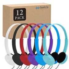 12 PCS Wired Headphones Bulk Classroom Adjustable On-Ear Kids School Headset