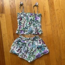 Janie and Jack Top Shorts Set Girls 4 Floral Bird Print Ruffle Summer Outfit