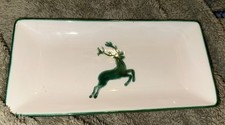 RARE! 9” x 4” Gmundner Keramik Austria Green Reindeer Serving Tray plate NEW!