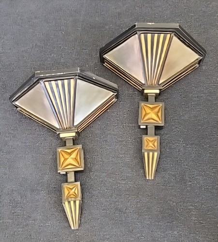 Vintage Pair Set Of 2 Wall Sconces Mid Century Metal and Wood 22" Height 18" W