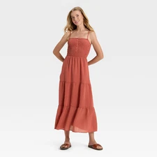 Women's Button-Front Smocked Maxi Sundress - Universal Thread Red S