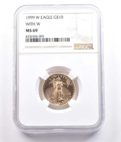1999 W $10 American Gold Eagle With W 1/4 Oz 0.25 Oz Gold MS69 NGC *6918
