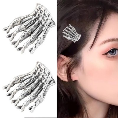 Halloween Skeleton Hand Hair Claw Clips for Women 1 Count (Pack of 2), Gray