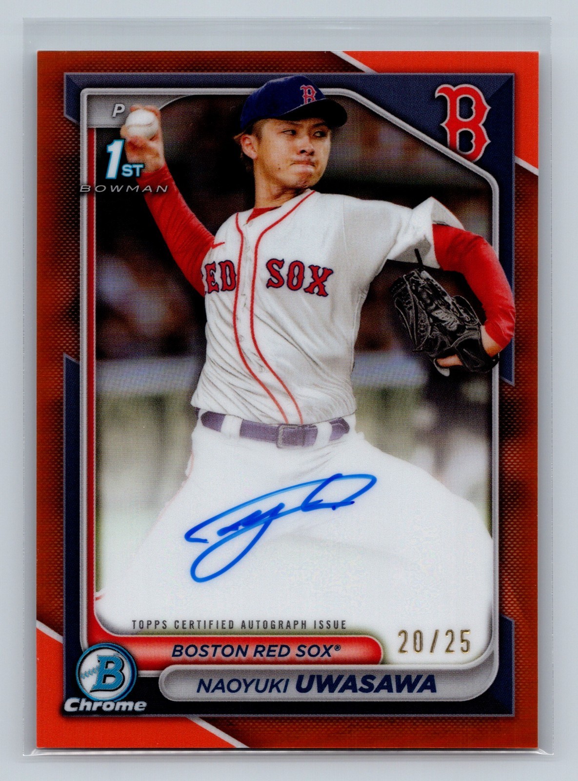 Naoyuki Uwasawa 2024 Bowman Chrome 1st Orange Refractor Auto /25 #CPA-NU Red Sox