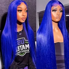 Glueless Lace Front Wigs Long Straight Blue Hair 13x4 Free Part Pre Plucked Soft