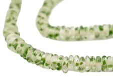 Forest Green Mist Rondelle Recycled Glass Beads 11mm Ghana African Sea Glass