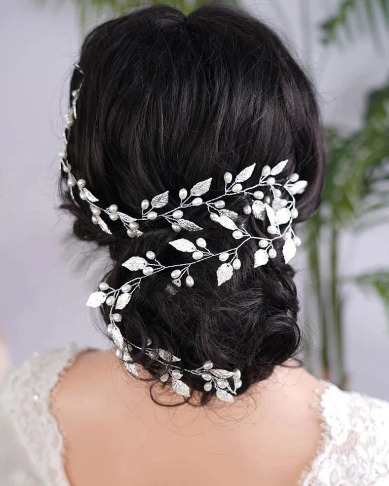 Wedding Pearl Bridal Hair Garland Headband, Pearl Wire Head Wreath for Brides - Image 2 of 4