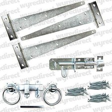Gate Fitting Kit 12" Hinge Set Hinges Brenton Bolt Ring Latch Wooden Gate BZP
