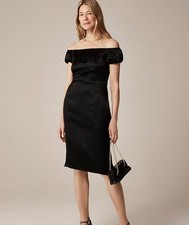 J.CREW OFF-THE SHOULDER SLIP DRESS IN TEXTURED SATIN SIZE 10 BLACK CI565