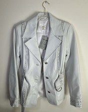 Vintage Cache Light Blue Lambskin Leather Studded Moto Jacket Sz 8   Never Worn