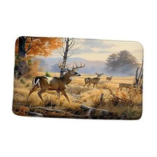 Fall Forest Deer Bath Mat Rustic Cabin Moose Hunting Autumn Nature Scenery Elk