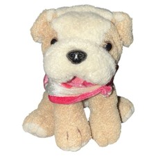 Vintage Bulldog Bean Bag Plush Chamois Pink Heart Sweater 6 Inch Stuffed Puppy