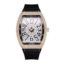 Orologio Quarzo Frank Fashion Style Rapper Muller Diamanti Black Gold
