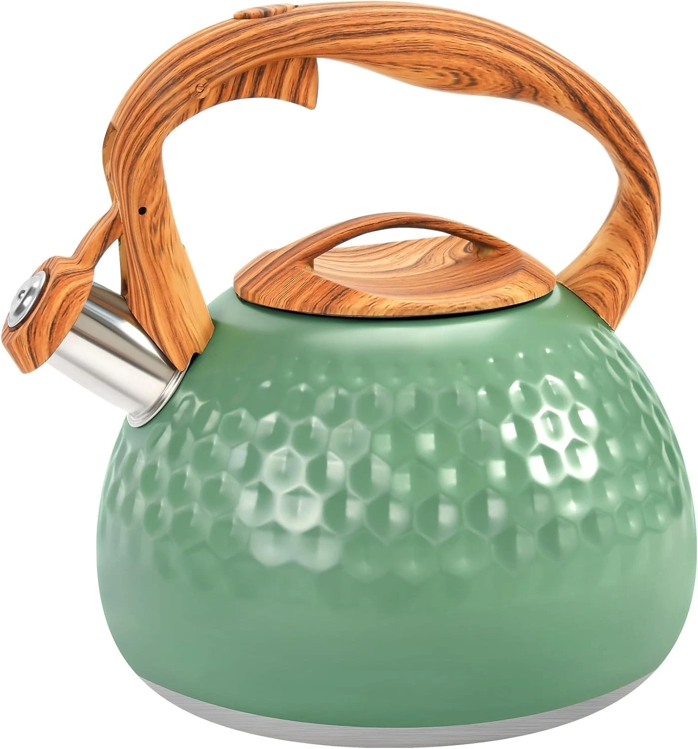GGC Loud Whistling Tea Kettle for Stovetop ELegant Green Stainless Steel 3.1 Qt