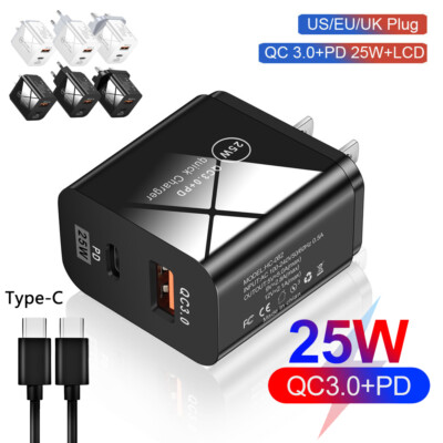 For Samsung A13 A32 A53 A52S A34 A55 5G 25W USB PD Type C Fast Wall Charger Plug