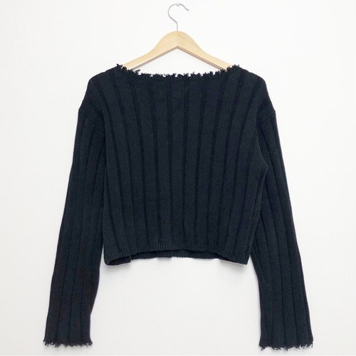 T by Alexander Wang Raw Edge Ribbed Sweater Women’s Small Black - Picture 9 of 15